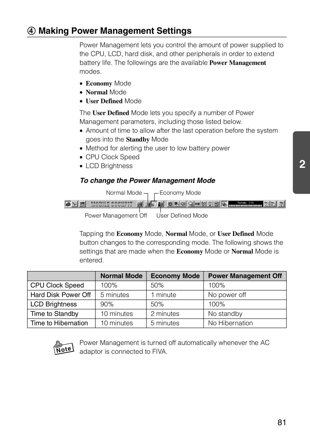 Casio MPC-501 manual Making Power Management Settings, To change the Power Management Mode 