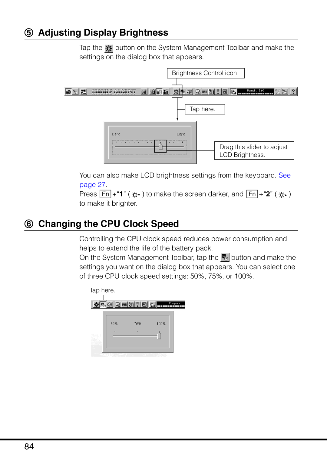 Casio MPC-501 manual Adjusting Display Brightness, Changing the CPU Clock Speed 