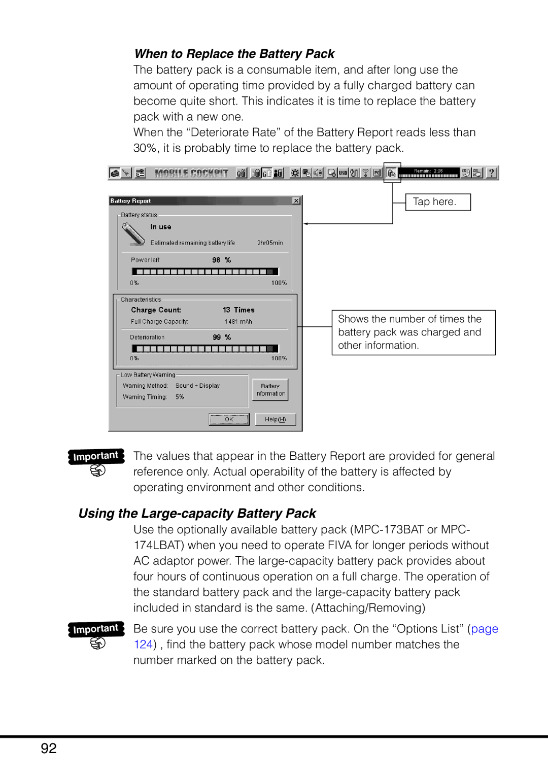 Casio MPC-501 manual When to Replace the Battery Pack, Using the Large-capacity Battery Pack 