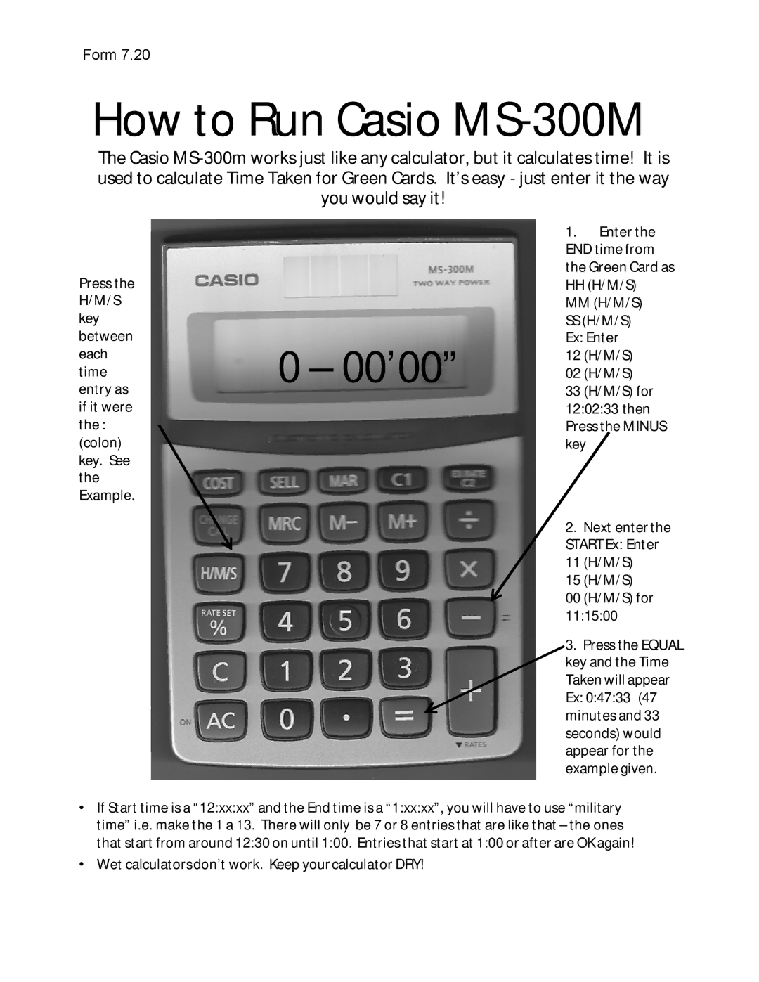 Casio MS300M manual How to Run Casio MS-300M, 00’00 