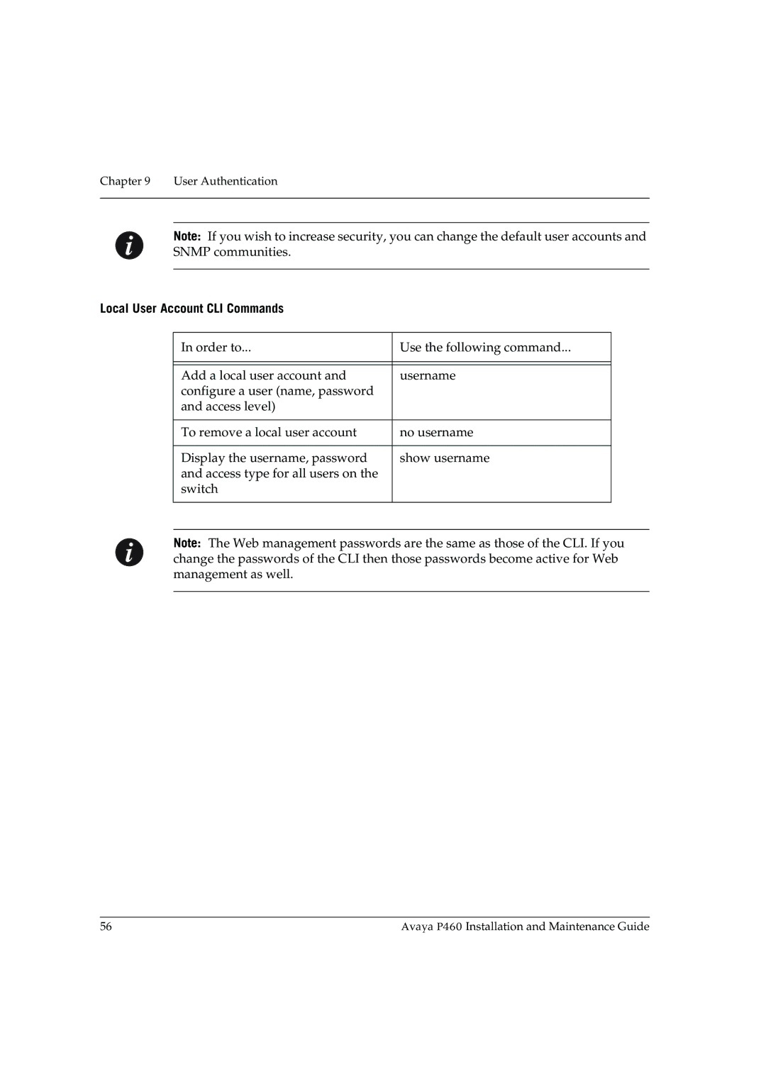 Casio P460 manual Local User Account CLI Commands 