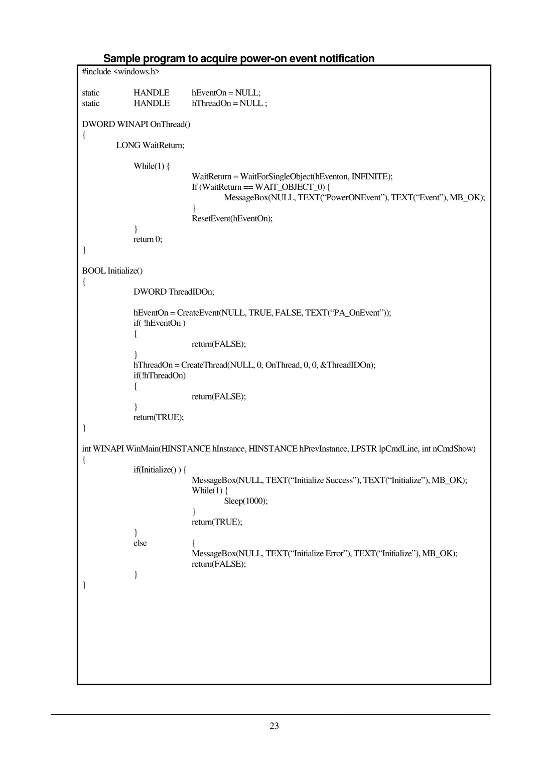 Casio PA-2400W manual Sample program to acquire power-on event notification 