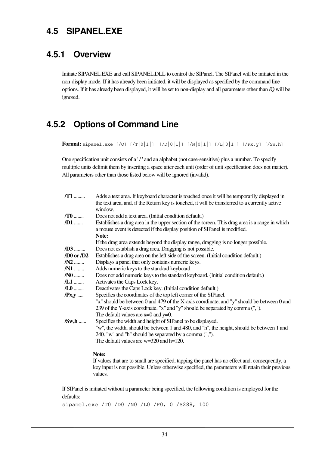 Casio PA-2400W manual Options of Command Line, Px,y, Sw,h 