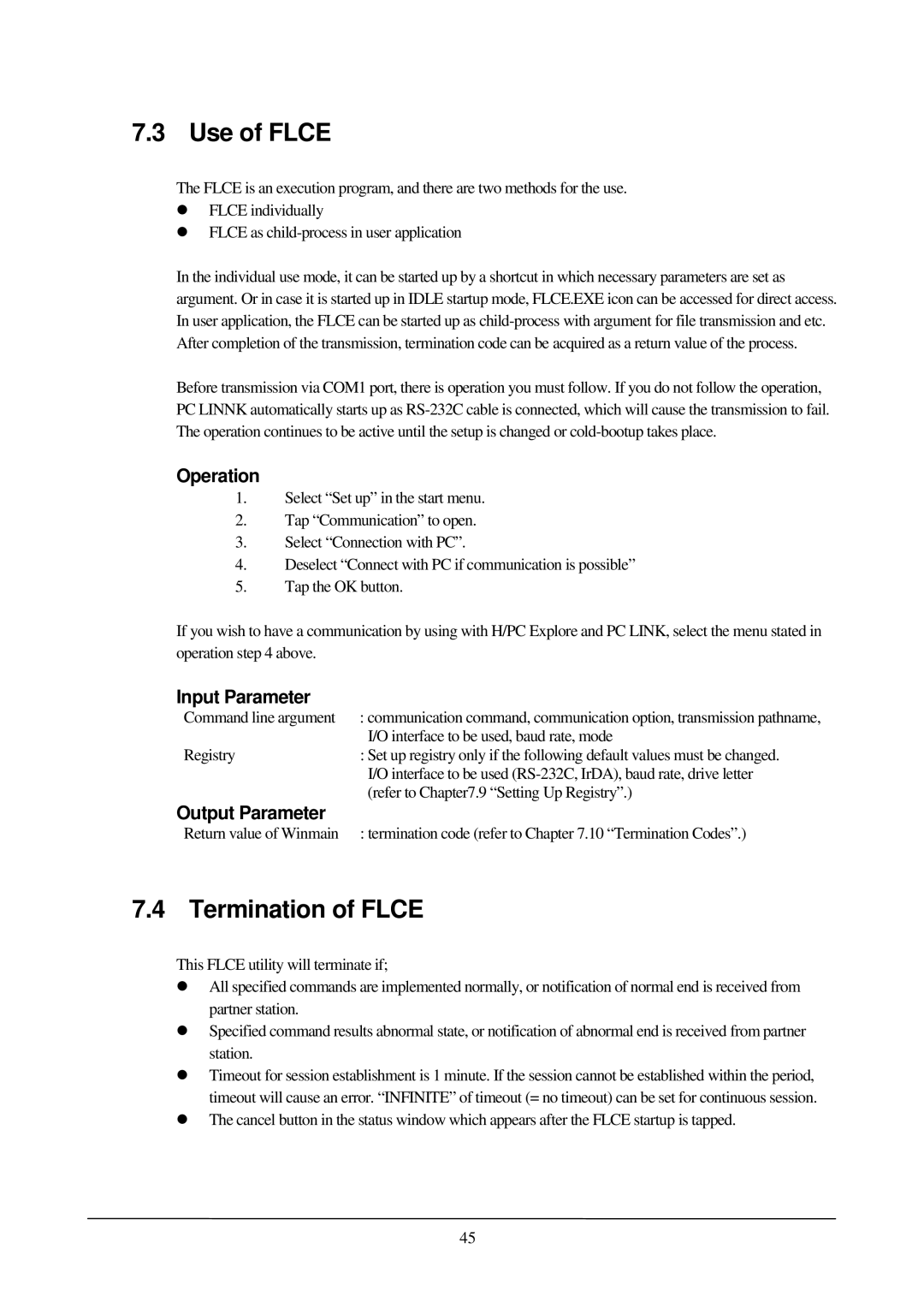 Casio PA-2400W manual Use of Flce, Termination of Flce, Operation, Input Parameter, Output Parameter 