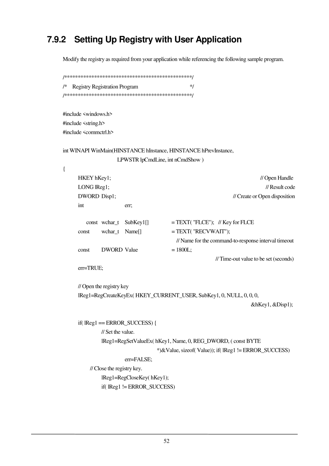 Casio PA-2400W manual Setting Up Registry with User Application, Hkey hKey1, Long lReg1, Dword Disp1, = Text Recvwait 