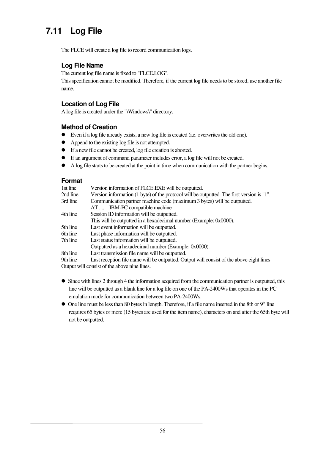 Casio PA-2400W manual Log File Name, Location of Log File, Method of Creation, Format 