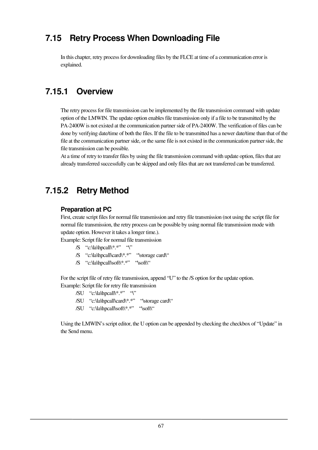 Casio PA-2400W manual Retry Process When Downloading File, Retry Method, Preparation at PC, soft 