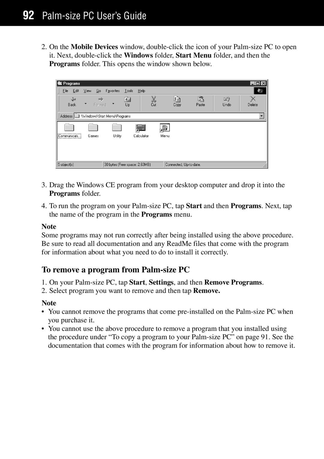 Casio manual To remove a program from Palm-size PC 