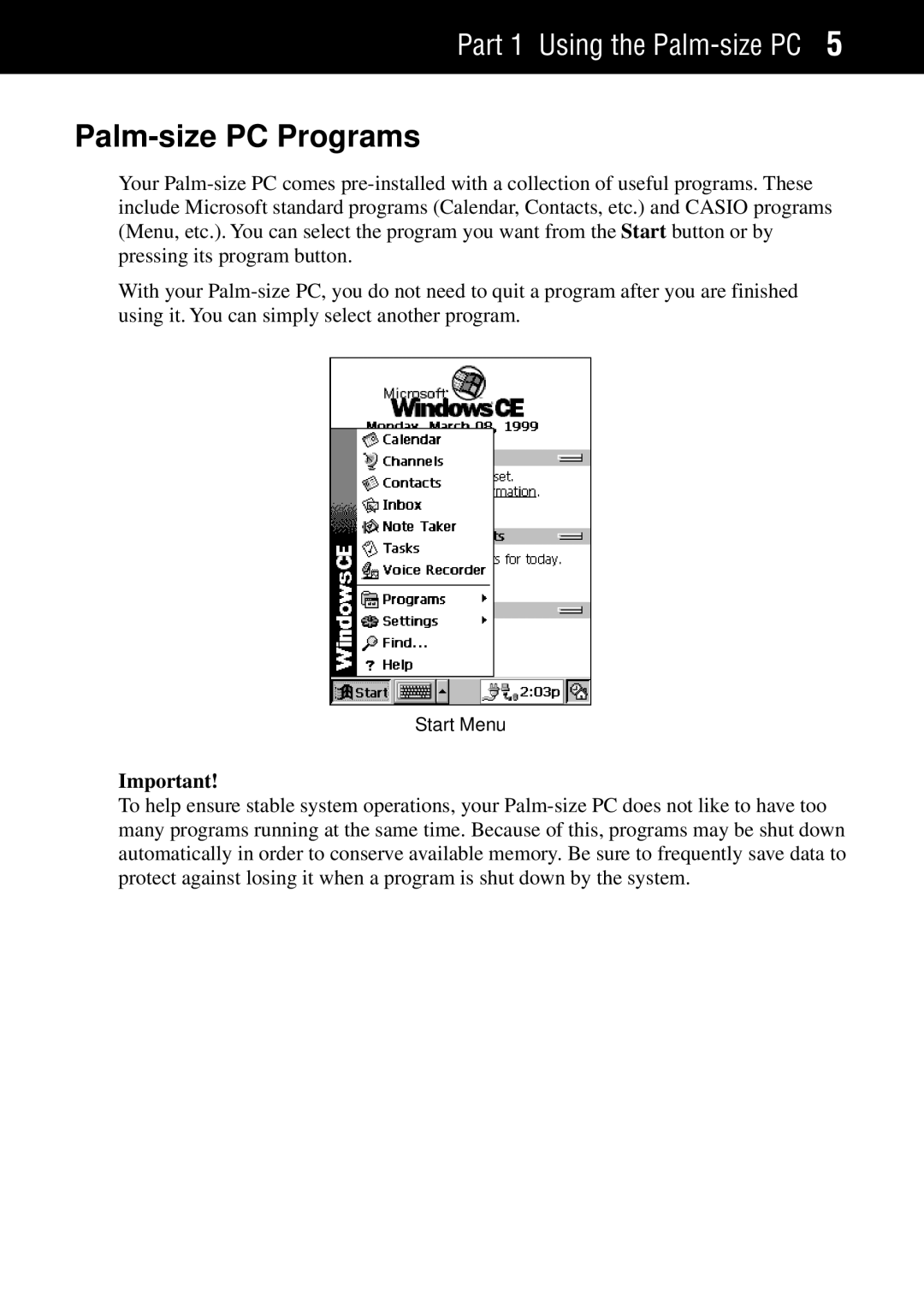 Casio manual Palm-size PC Programs 