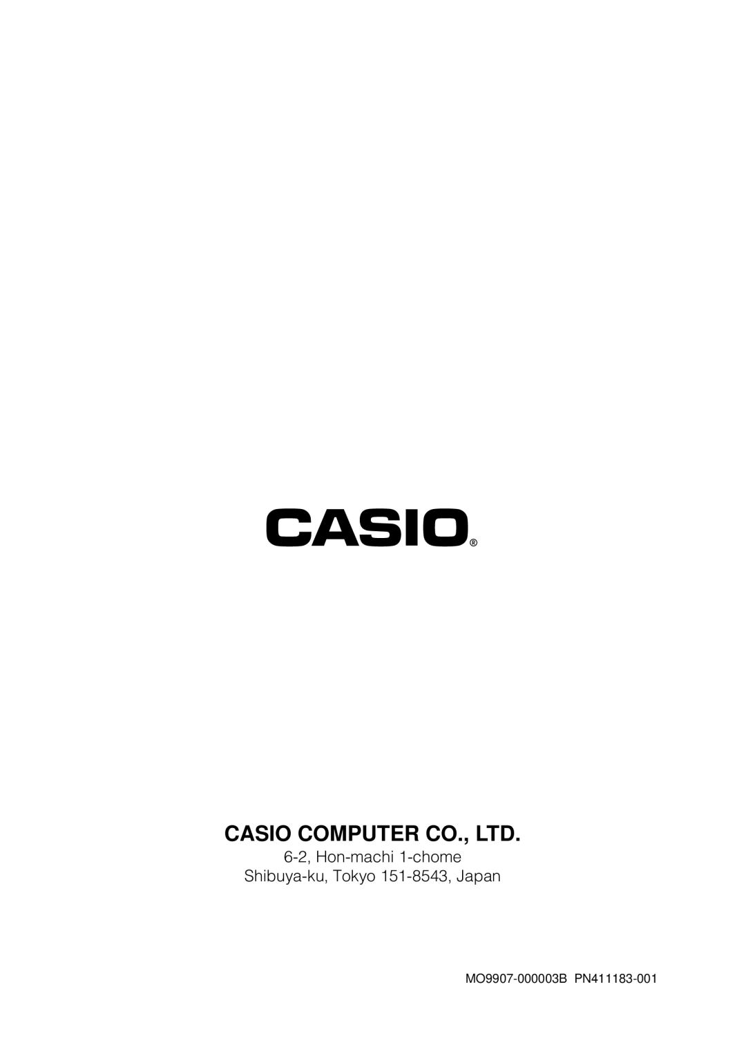 Casio Palm-size PC manual Hon-machi 1-chome Shibuya-ku, Tokyo 151-8543, Japan 