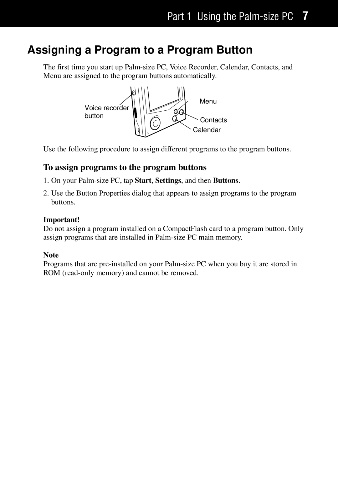 Casio Palm-size PC manual Assigning a Program to a Program Button, To assign programs to the program buttons 