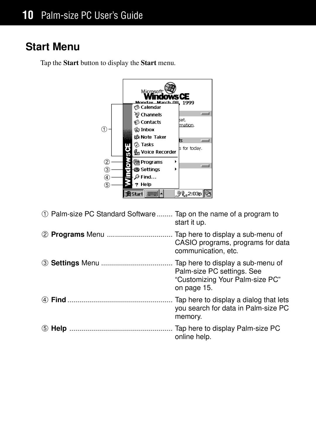 Casio Palm-size PC manual Start Menu 