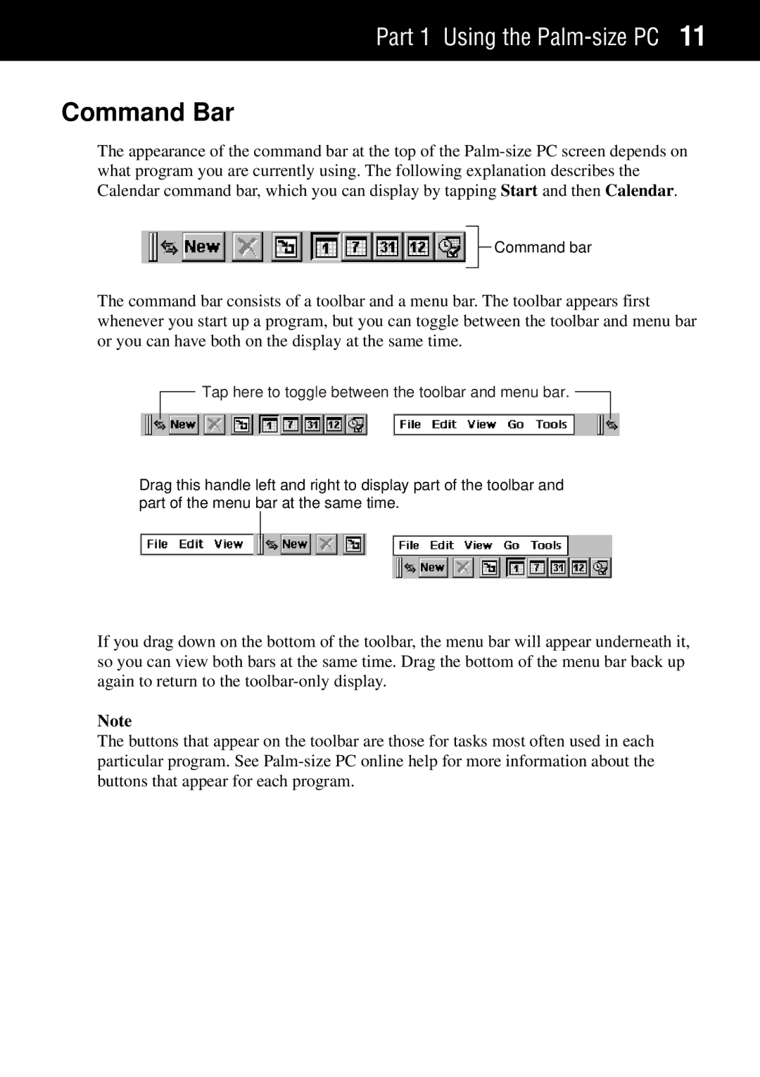 Casio Palm-size PC manual Command Bar 