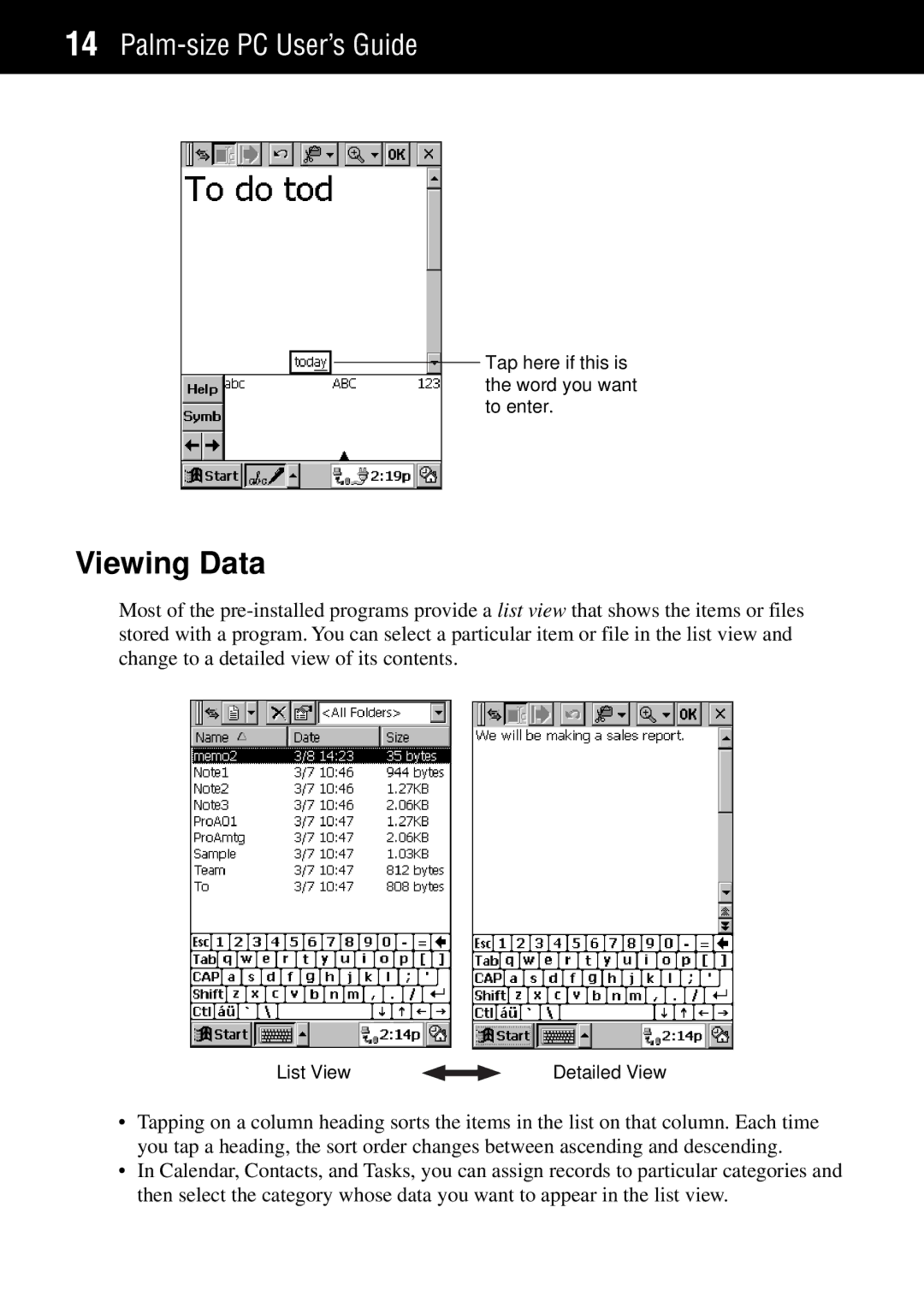 Casio Palm-size PC manual Viewing Data 