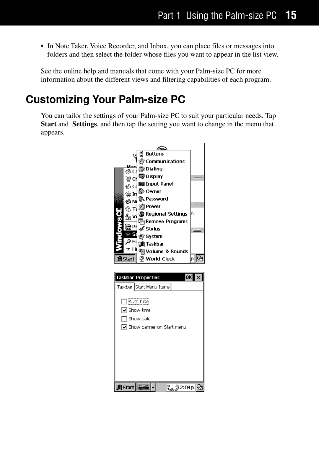 Casio manual Customizing Your Palm-size PC 