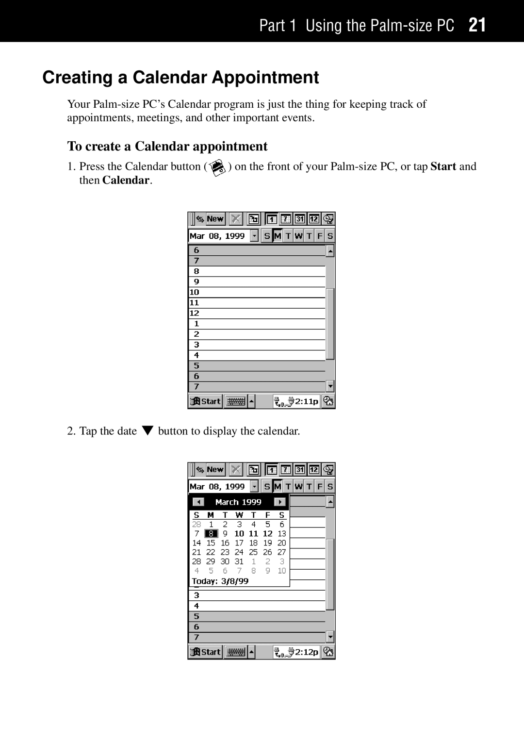 Casio Palm-size PC manual Creating a Calendar Appointment, To create a Calendar appointment 