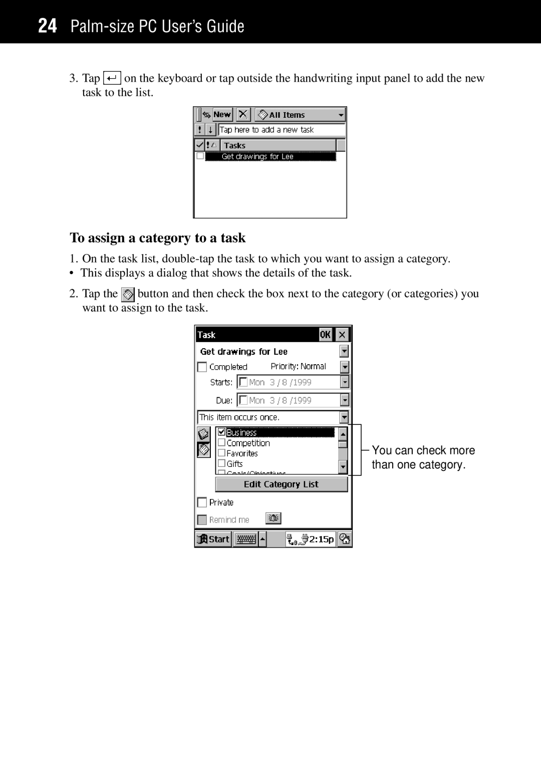 Casio Palm-size PC manual To assign a category to a task 