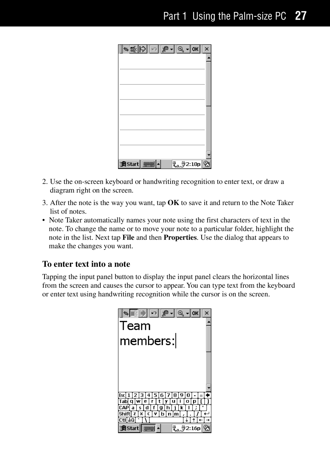 Casio Palm-size PC manual To enter text into a note 