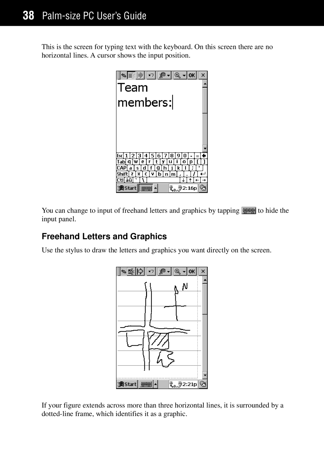 Casio Palm-size PC manual Freehand Letters and Graphics 