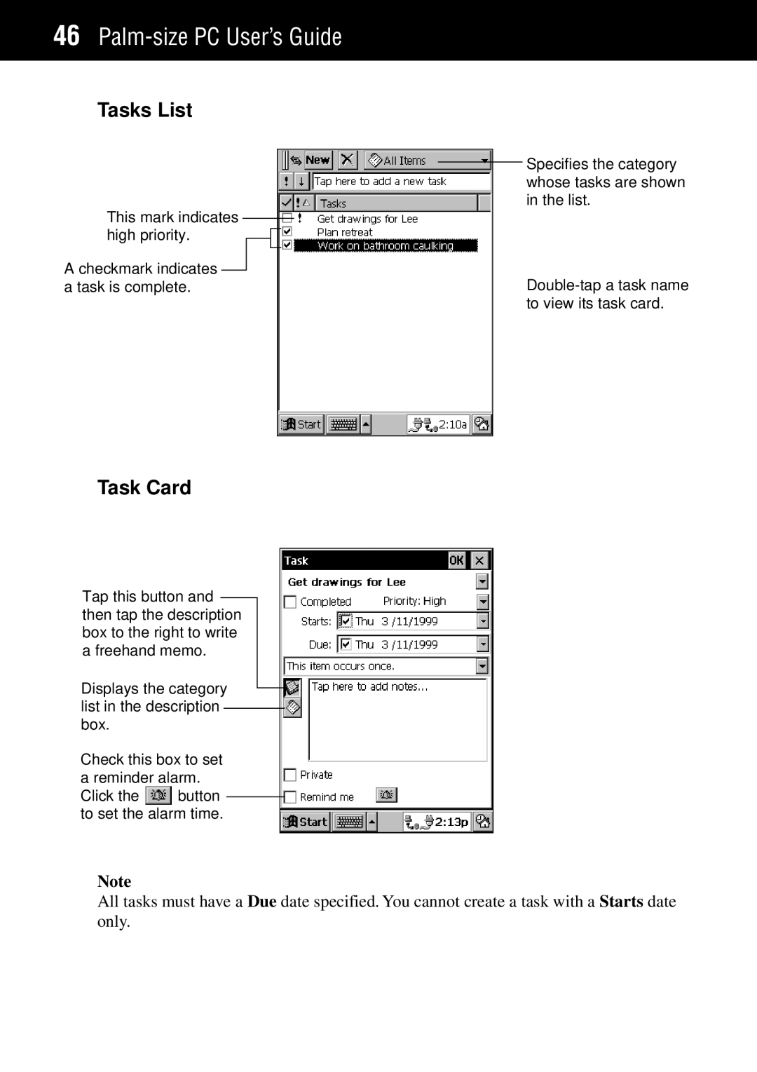 Casio Palm-size PC manual Tasks List, Task Card 