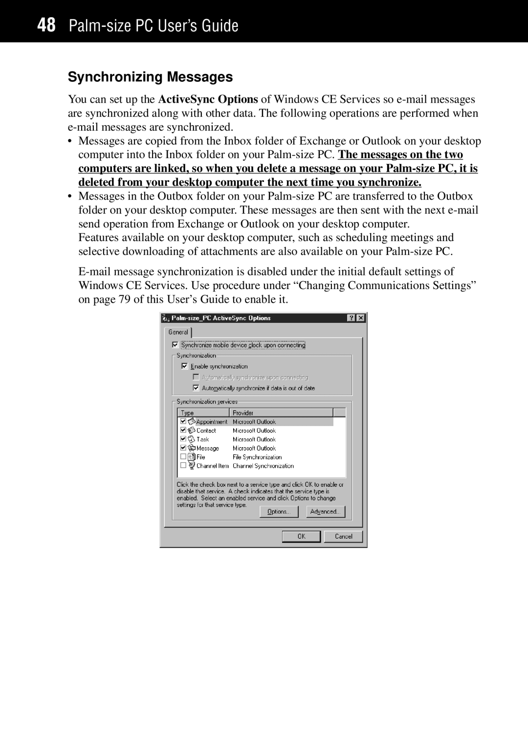 Casio Palm-size PC manual Synchronizing Messages 