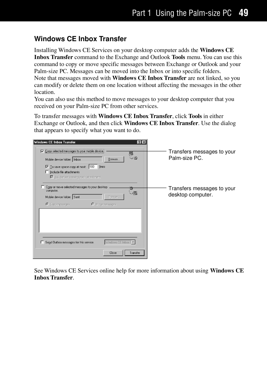 Casio Palm-size PC manual Windows CE Inbox Transfer 