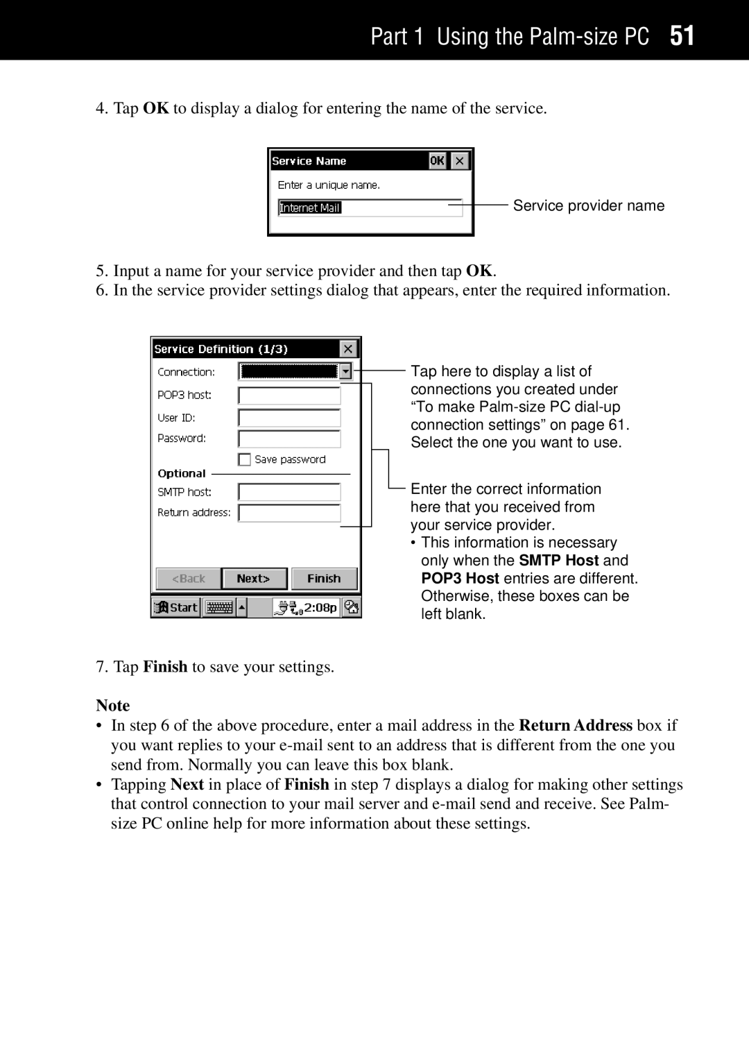 Casio Palm-size PC manual Service provider name 