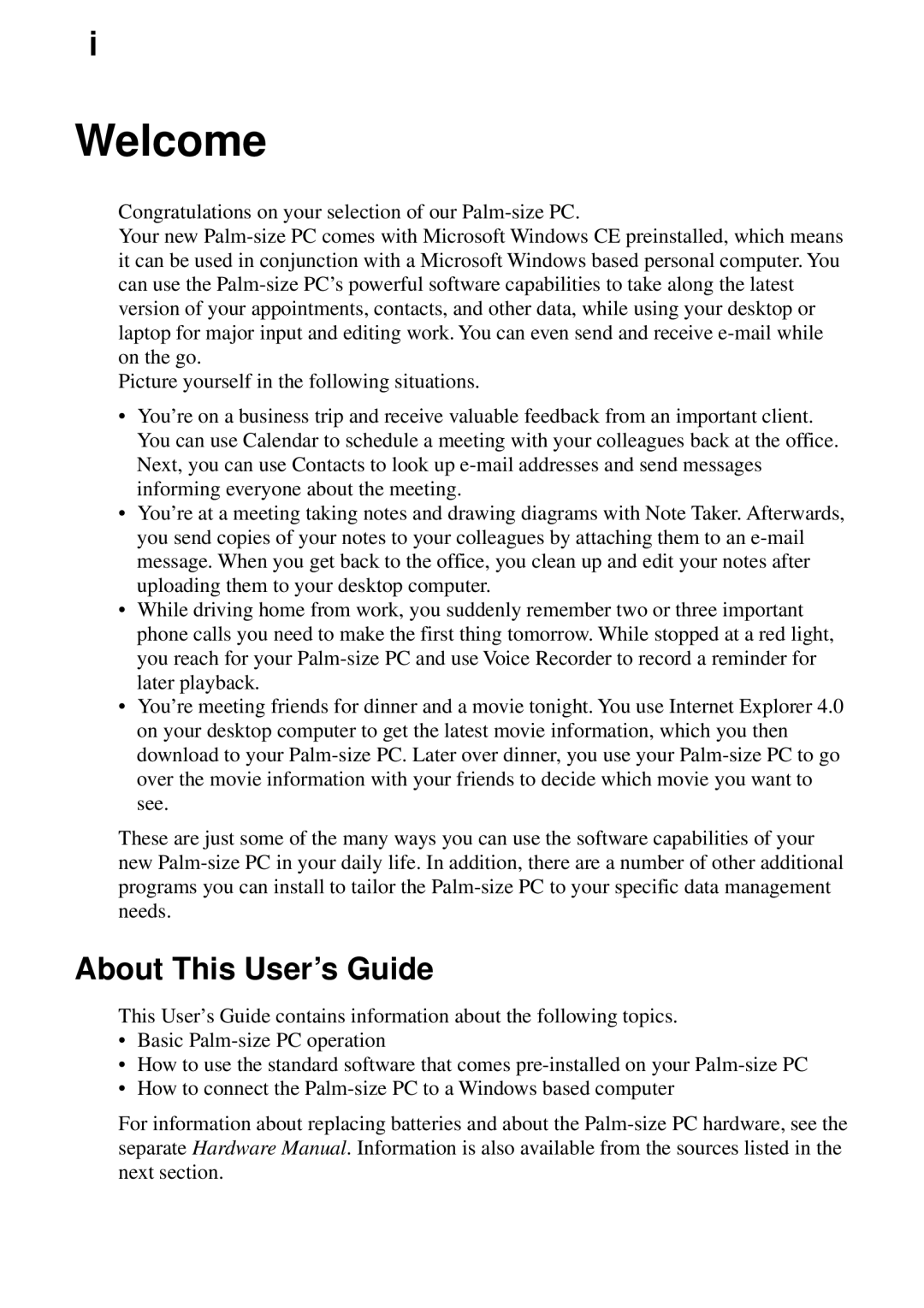 Casio Palm-size PC manual Welcome, About This User’s Guide 