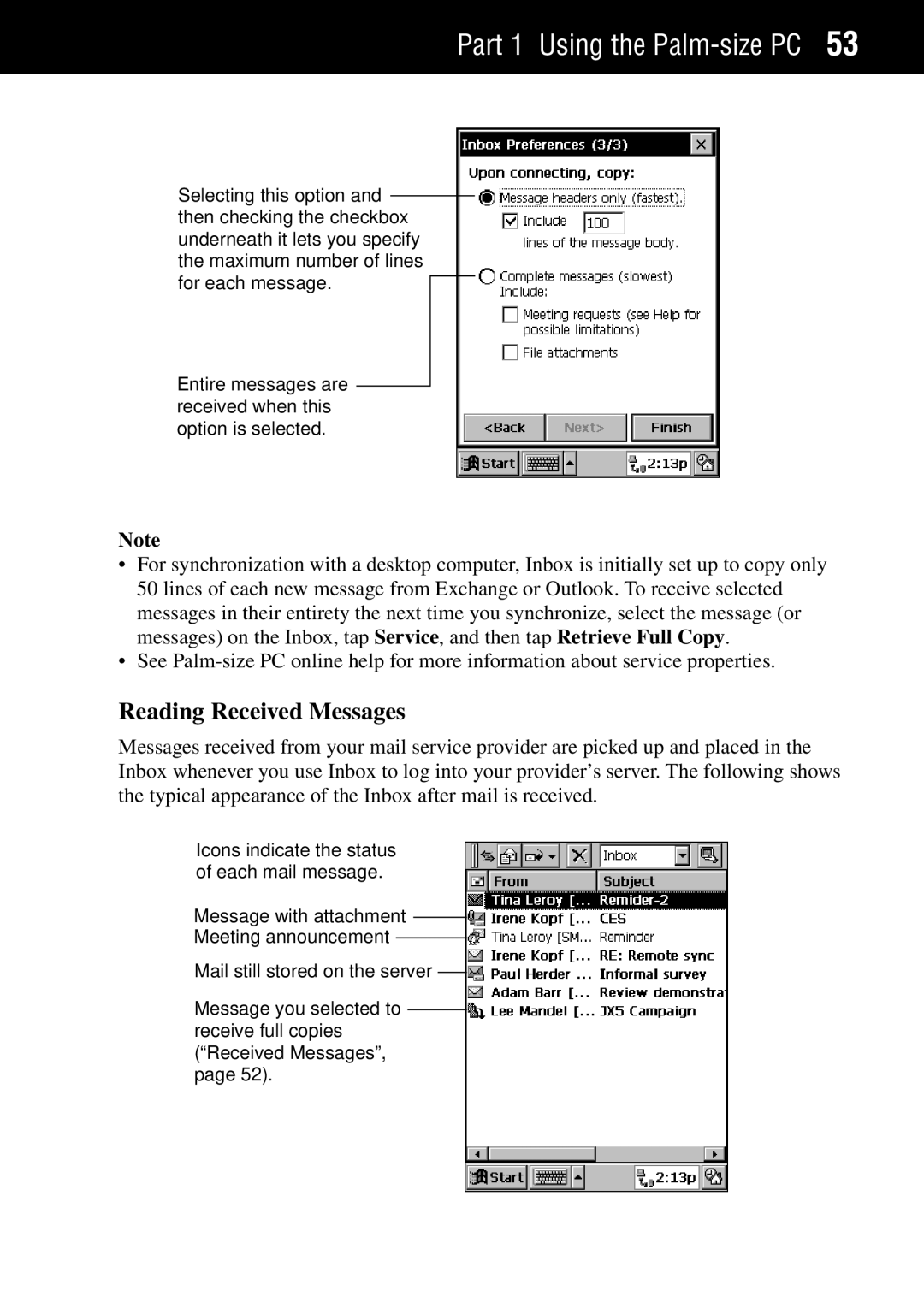 Casio Palm-size PC manual Reading Received Messages 