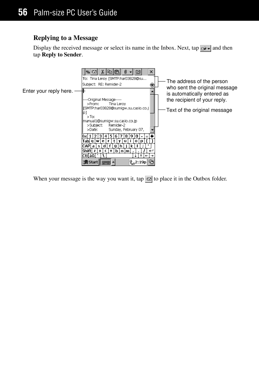 Casio Palm-size PC manual Replying to a Message 