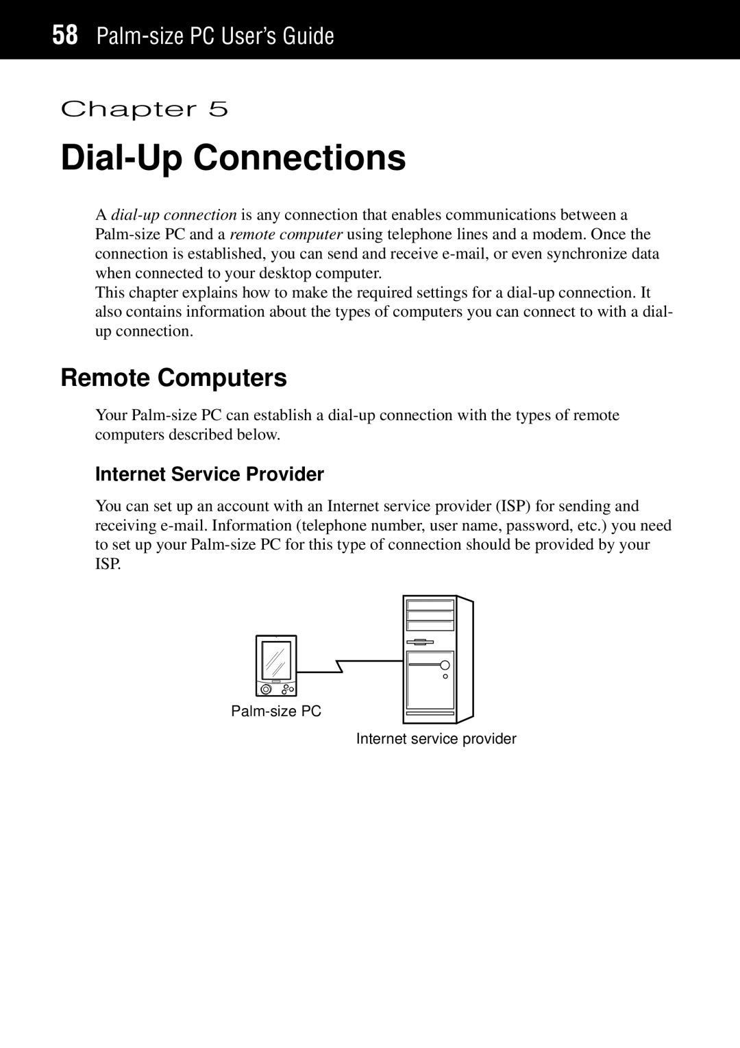 Casio Palm-size PC manual Dial-Up Connections, Remote Computers, Internet Service Provider 