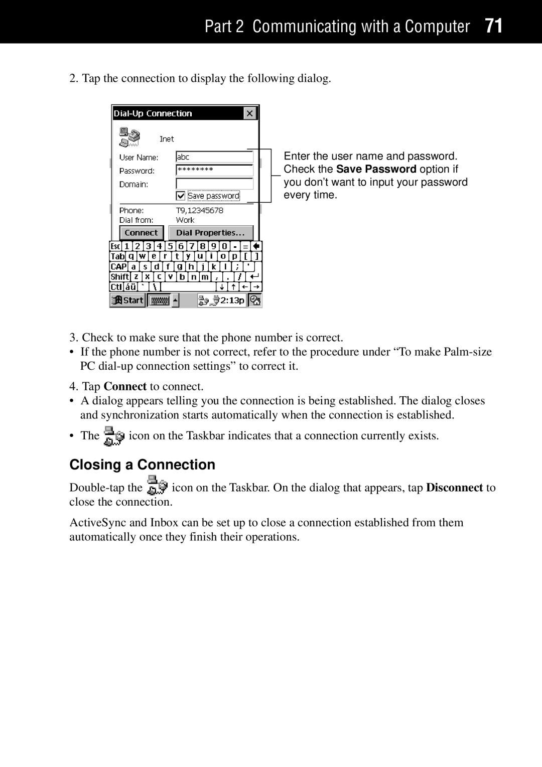 Casio Palm-size PC manual Closing a Connection 