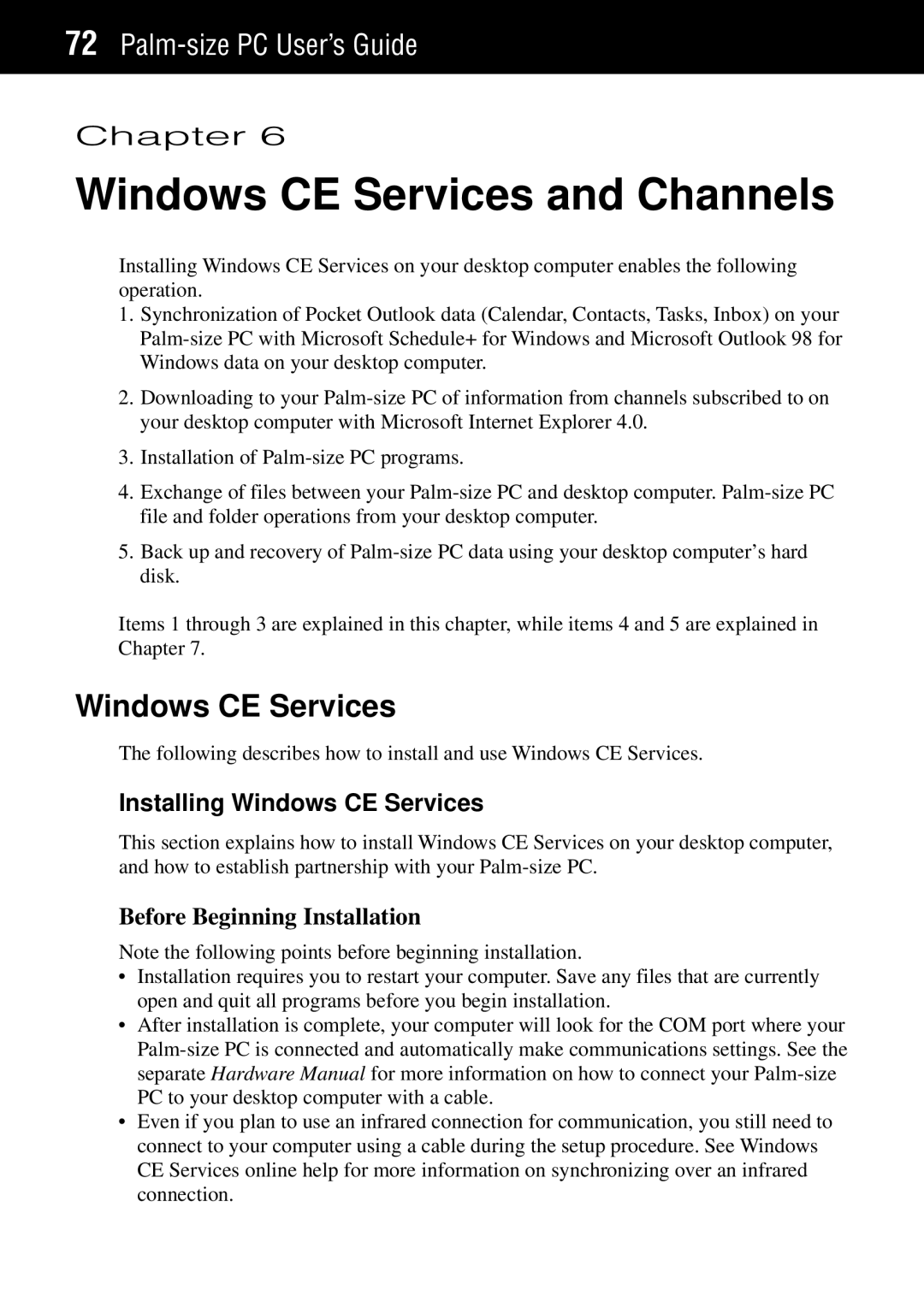 Casio Palm-size PC manual Windows CE Services and Channels, Installing Windows CE Services, Before Beginning Installation 