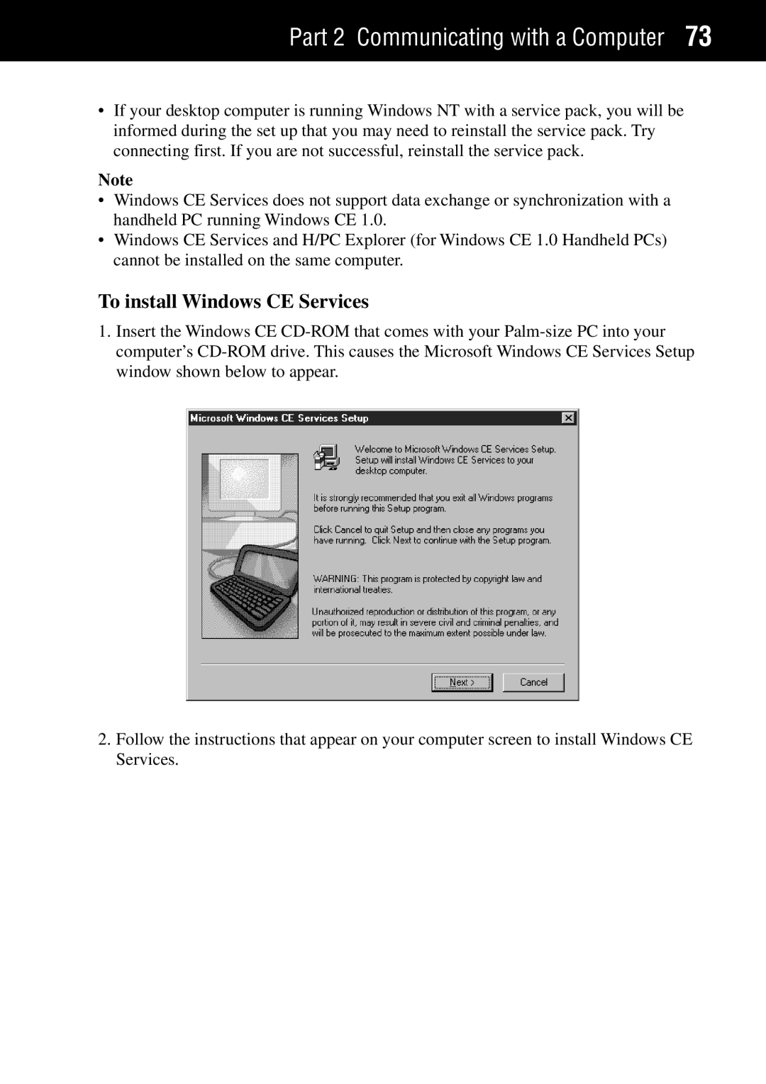 Casio Palm-size PC manual To install Windows CE Services 