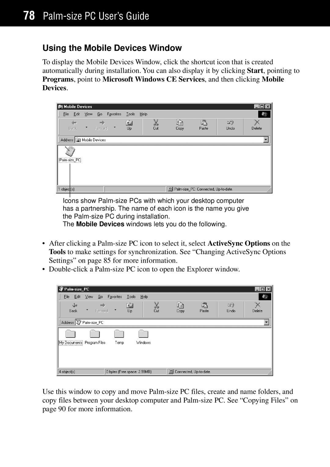 Casio Palm-size PC manual Using the Mobile Devices Window 