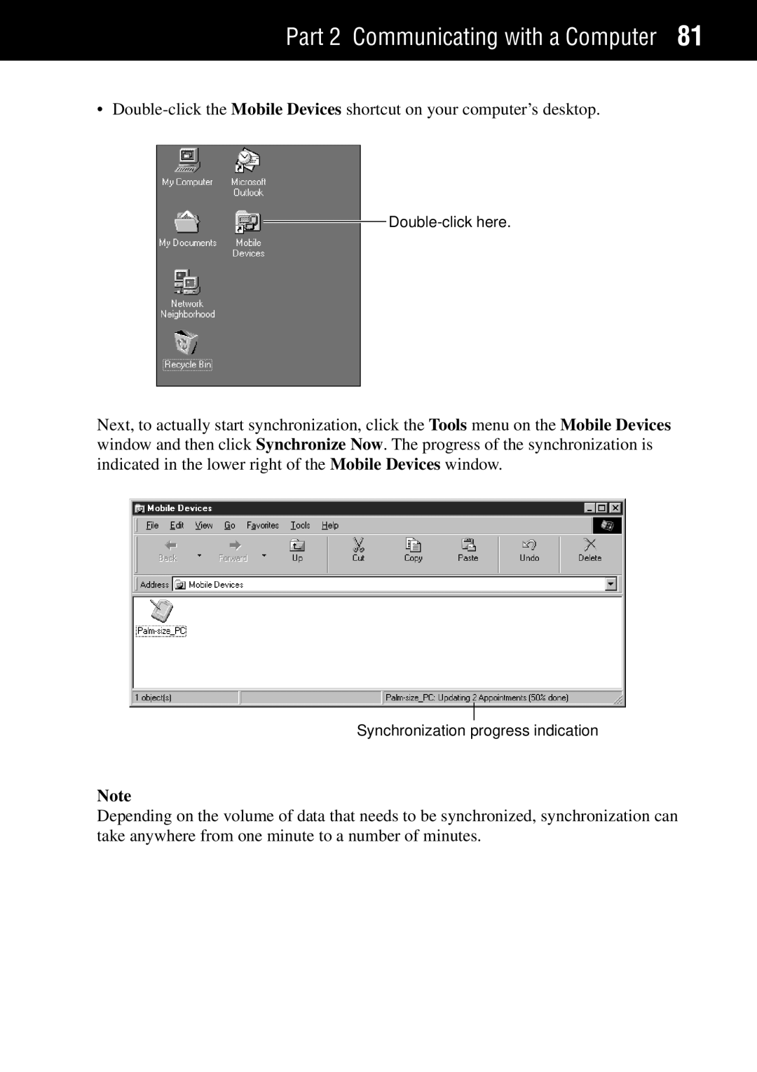 Casio Palm-size PC manual Synchronization progress indication 