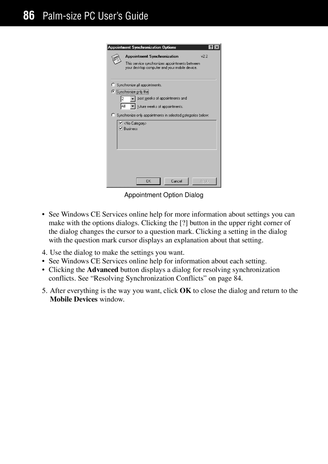 Casio Palm-size PC manual Appointment Option Dialog 