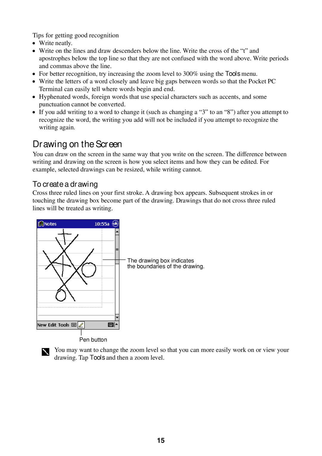 Casio Pocket PC Terminal manual Drawing on the Screen, To create a drawing 