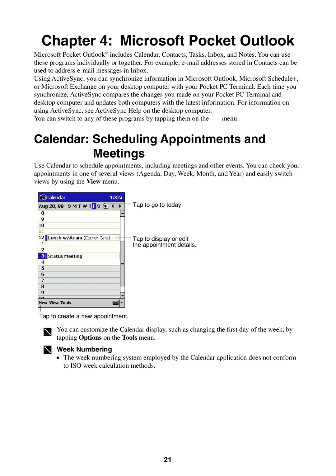 Casio Pocket PC Terminal manual Microsoft Pocket Outlook, Calendar Scheduling Appointments and Meetings 