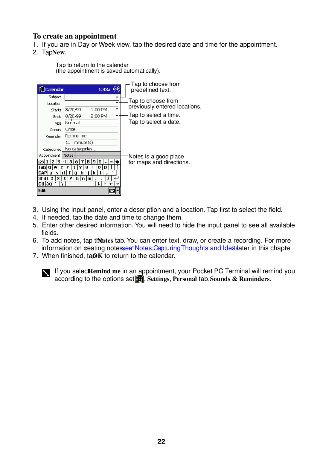 Casio Pocket PC Terminal manual To create an appointment 