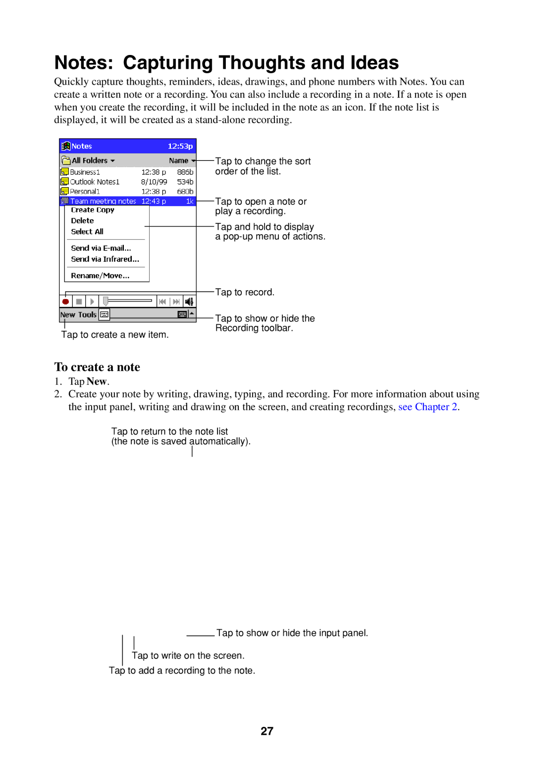 Casio Pocket PC Terminal manual To create a note 