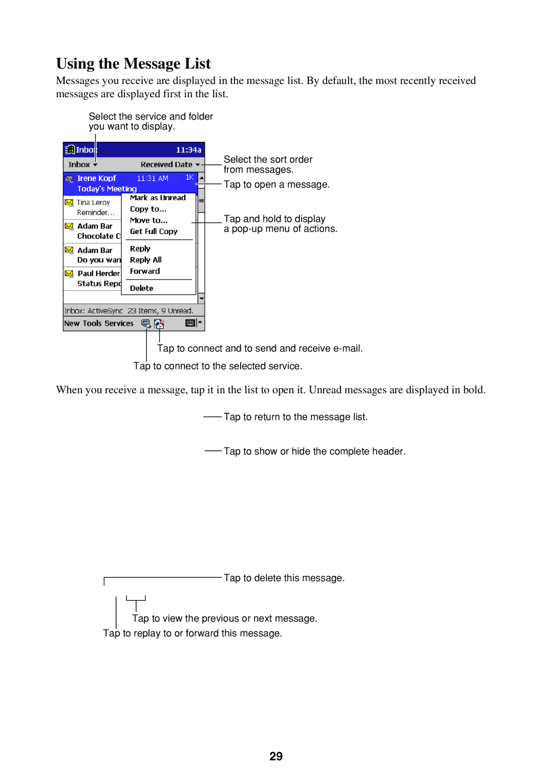 Casio Pocket PC Terminal manual Using the Message List 