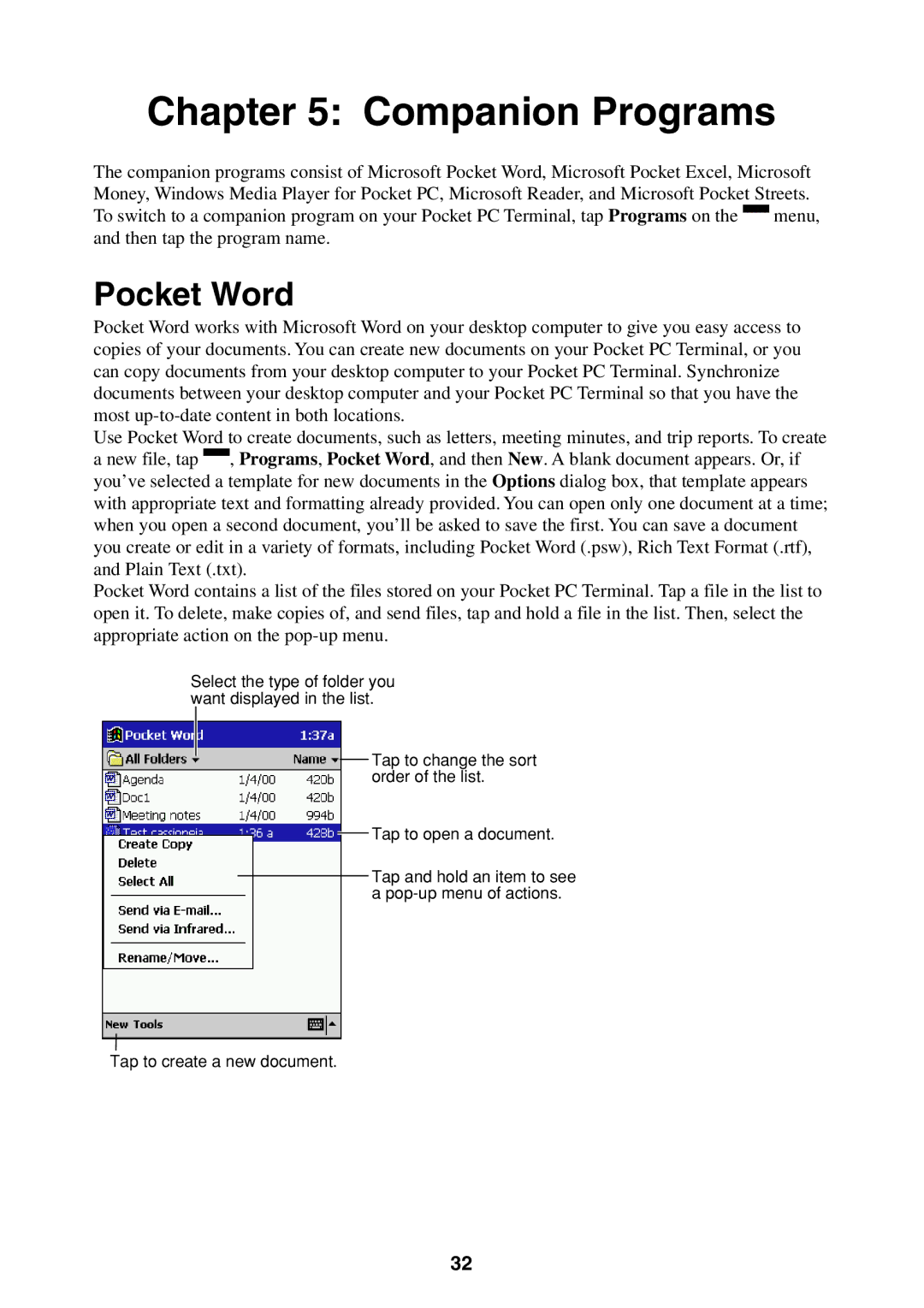 Casio Pocket PC Terminal manual Companion Programs, Pocket Word 