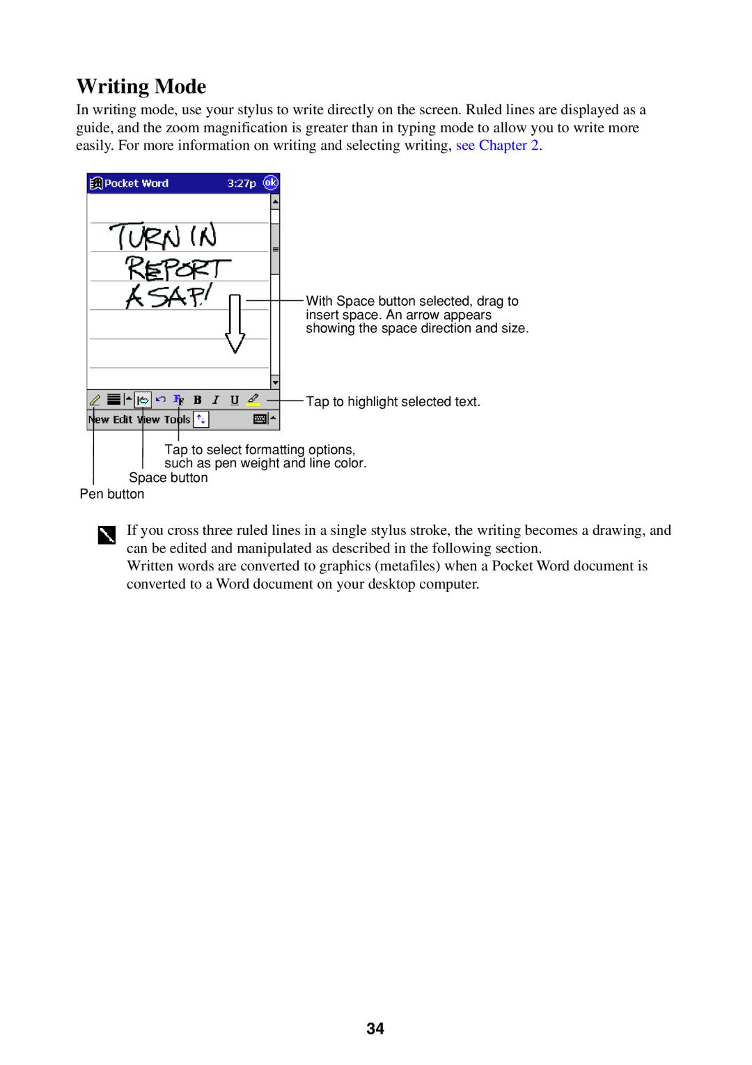 Casio Pocket PC Terminal manual Writing Mode 