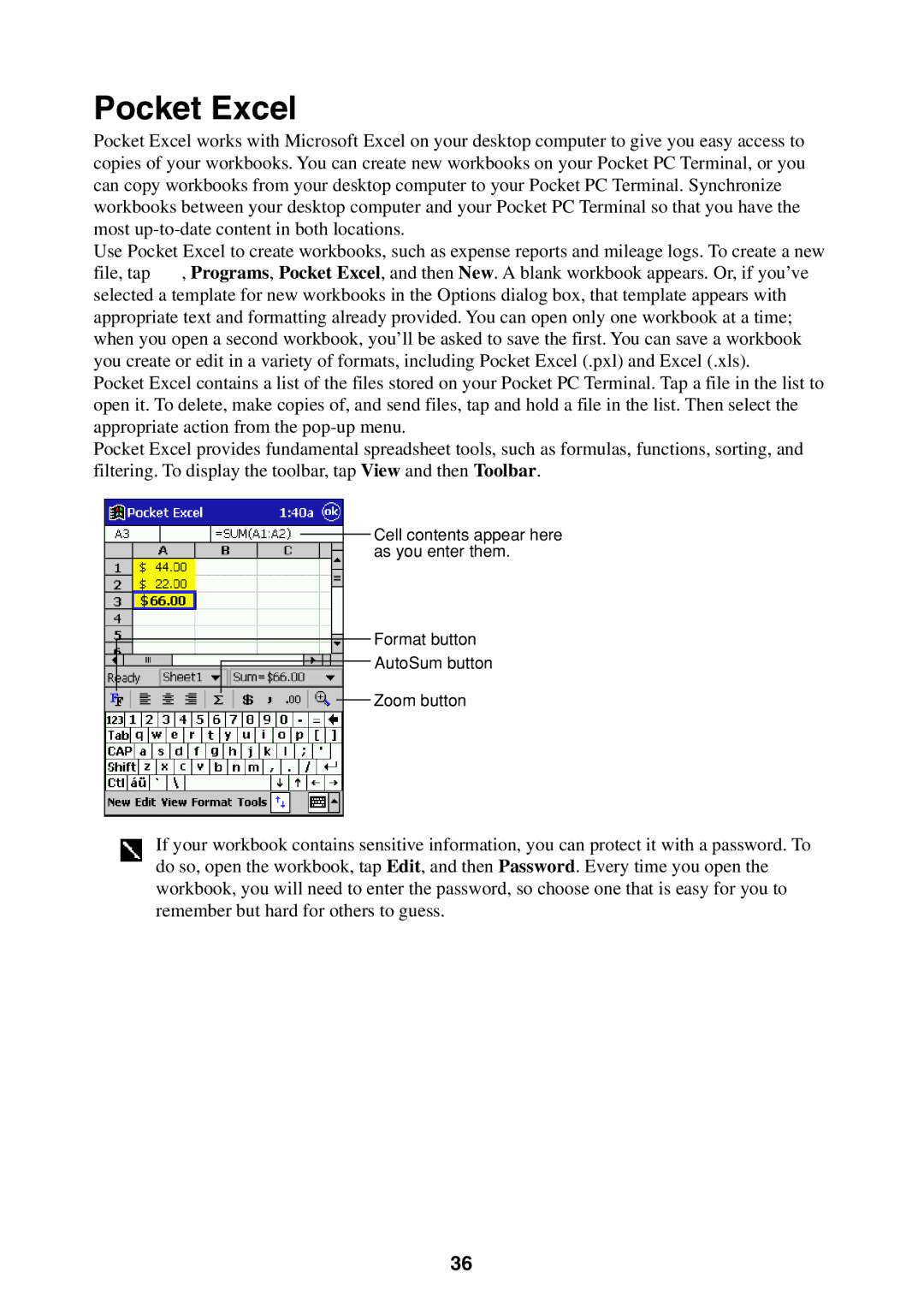 Casio Pocket PC Terminal manual Pocket Excel 