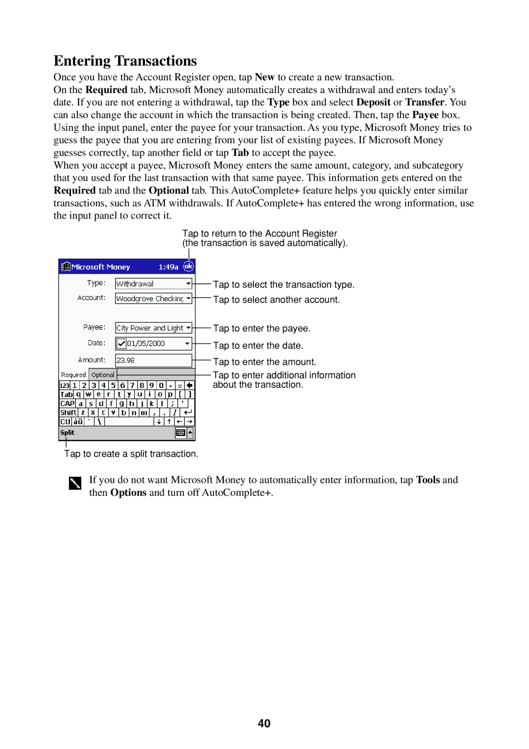 Casio Pocket PC Terminal manual Entering Transactions 