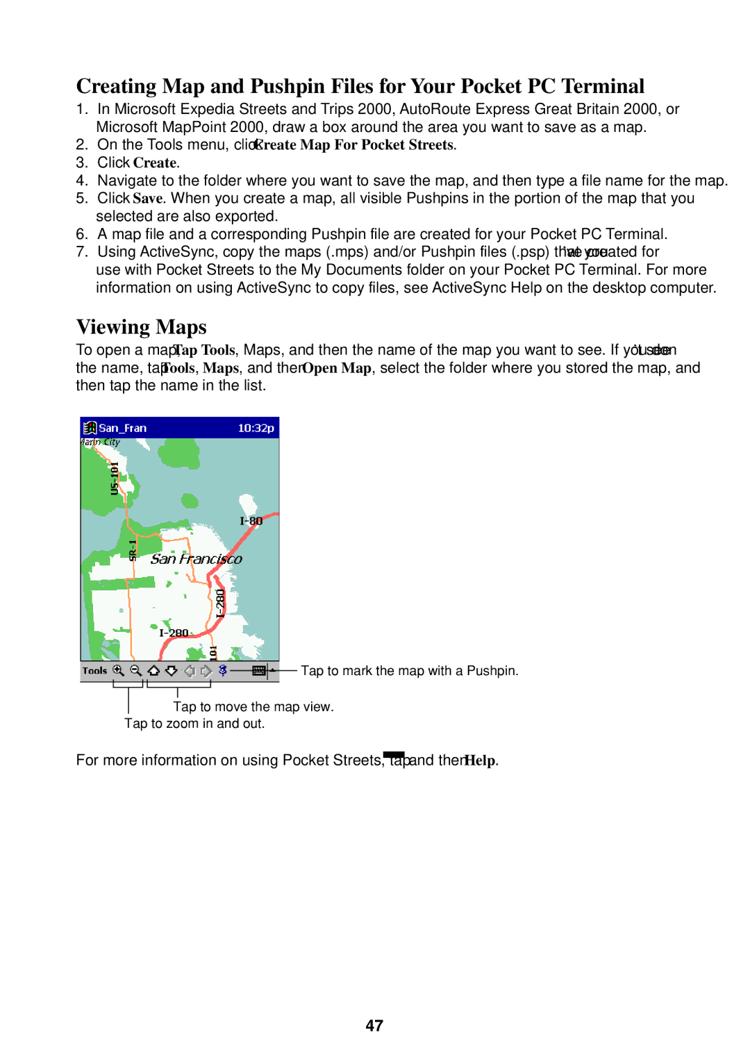 Casio manual Creating Map and Pushpin Files for Your Pocket PC Terminal, Viewing Maps 