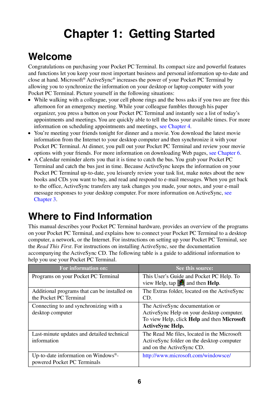 Casio Pocket PC Terminal manual Getting Started, Welcome, Where to Find Information 