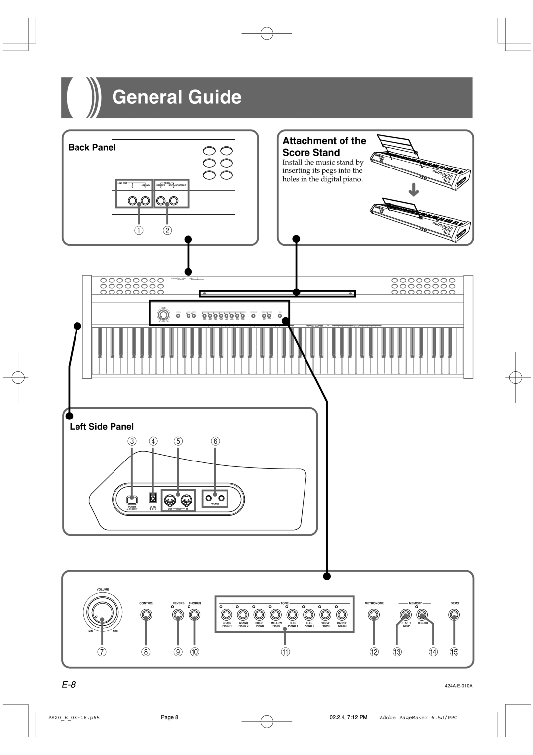 Casio PS-20 manual General Guide, Attachment of the Score Stand 