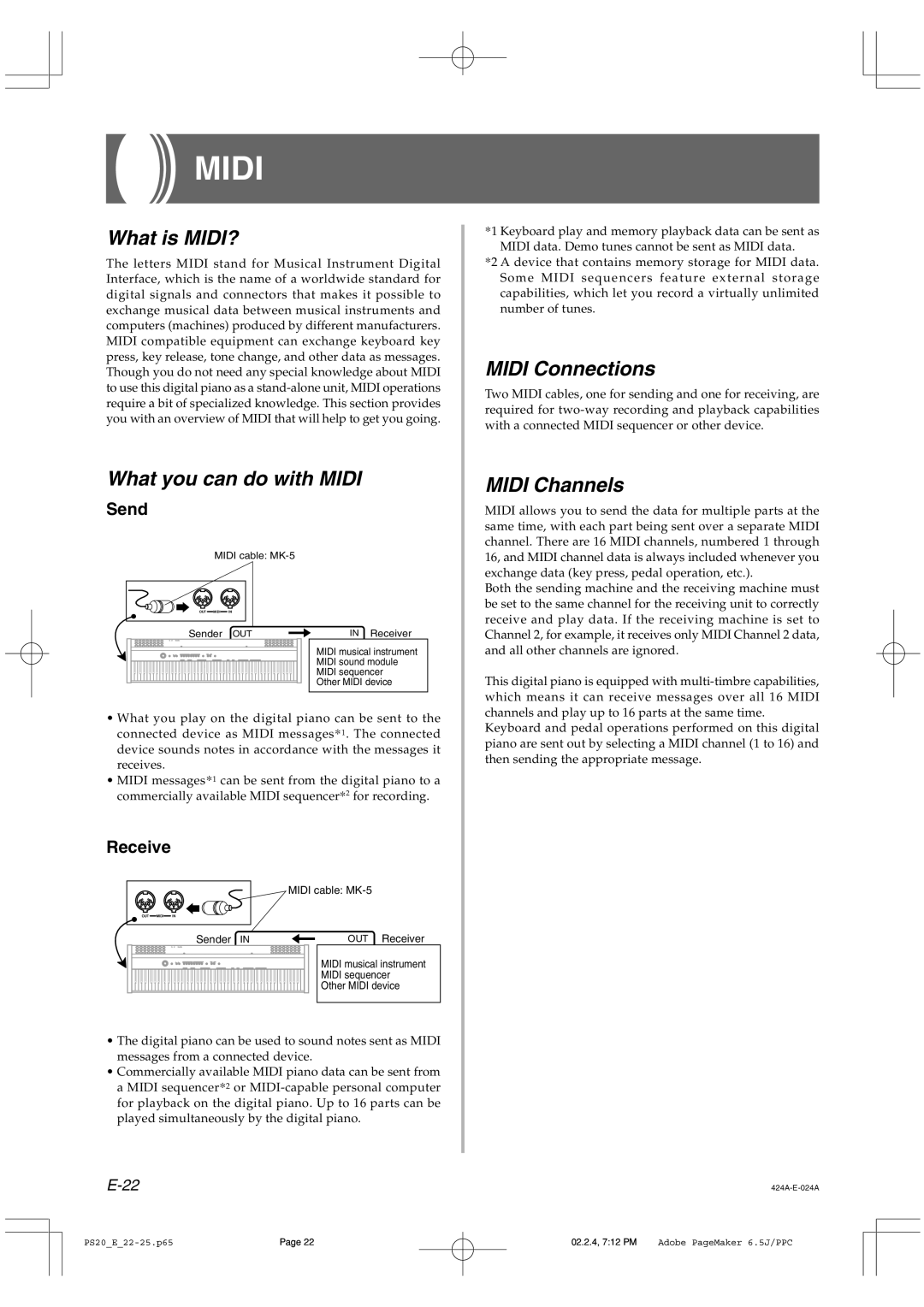 Casio PS-20 manual What is MIDI?, What you can do with Midi, Midi Connections, Midi Channels 